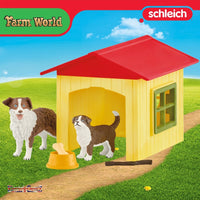 Schleich Farm World 42573 Friendly Dog House with Australian Shepherd dog and puppy